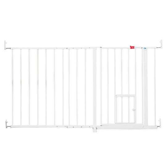 Carlson Extra Wide Pet Gate with Cat Flap - Height 76cm, Width 129 - 150cm