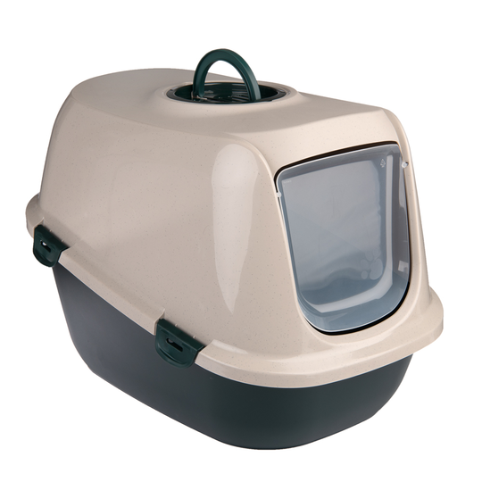 kooa Covered Cat Litter Tray - 90% recycled Plastic - Dark green / beige