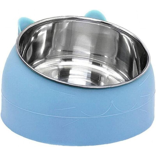 Pet Bowl Kitten Cat Bowl Oblique Mouth Stainless Steel Bowl Food Feeder Water 15 Degree Tilt Animals Blue 200ml