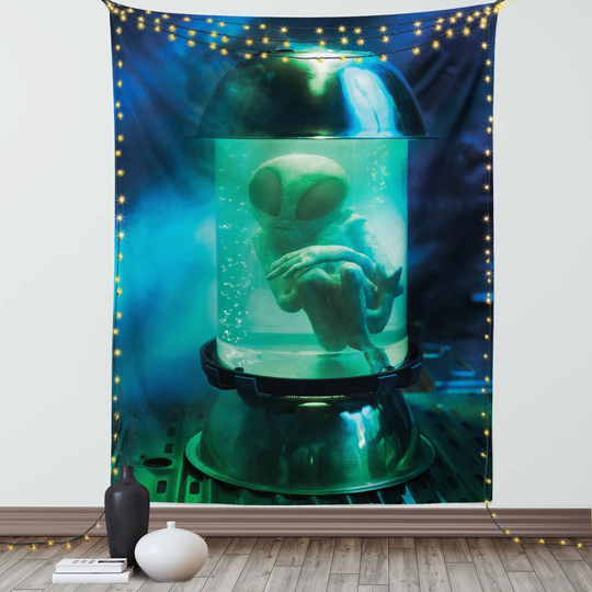 Martian UFO Alien in a Aquarium Like Tube Art Image Tapestry