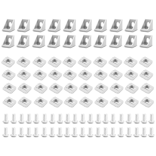 Lifcausal - 100pcs Aluminum Profile Sliding Hammer Nut Connector Set 20pcs Corner Bracket 40pcs 20 Series M5 T-slot Nuts 40pcs M5x8mm Hex Socket Cap
