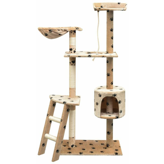 Cat Tree with Sisal Scratching Posts 150 cm Paw Prints Beige VDTD07045 - Topdeal