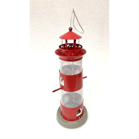 Large Hanging Metal Lighthouse Bird Feeder, 4 Feeding Ports