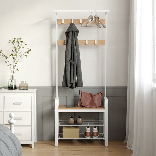 Songmics - vasagle Coat Rack Hat and Coat Stand Hall Shoes Rack Umbrella Bag Stand with Removable Hooks Height 183cm Metal Cream by HSR40W - Cream