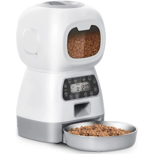Automatic Cat and Dog Food Dispenser with Stainless Steel Food Bowl, with Stainless Steel Bowl