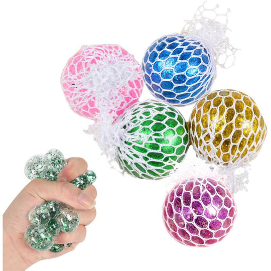Perle Rare - 5 Pieces Anti-Stress Ball, Kid Net Stress Ball, Decompression Ball, Slime Ball, Squeeze Ball, Squishy Mesh Ball, Squishy Ball
