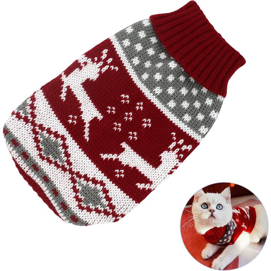 Warm Dog Sweater, Cat Dog Clothes, Pet Christmas Sweater, Soft Thick Pet Sweater, Cat Dog Turtleneck Knitwear for Cold Weather, Red, xs