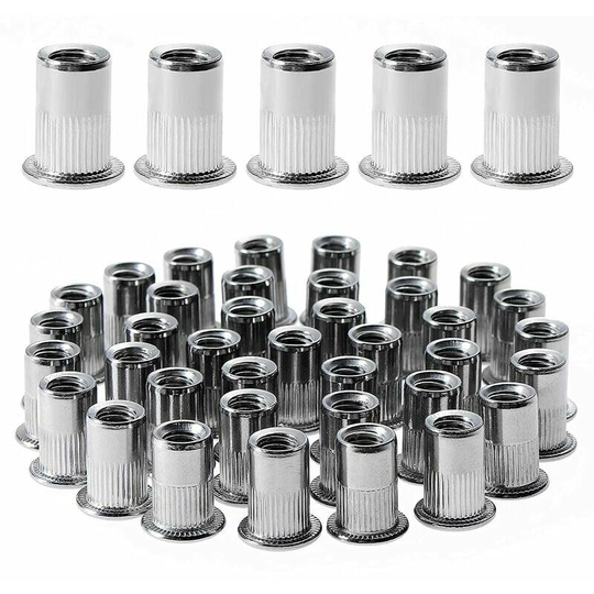 Echoo - 100pcs M6 Flat Head Threaded Rivet Nut, Stainless Steel Thread Rivet Nuts, Assortment Threaded Inserts for Mental Plastic (12mm*15mm)