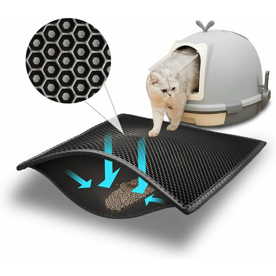 Cat Litter Mat Cat Litter Tray, Waterproof Non-Toxic EVA, Double Layer Honeycomb Design (60x45cm, Black)