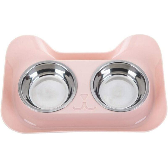 Stainless Steel Dog Cat Food Bowl, Double Bowl For Dogs And Pets, With Spill Proof