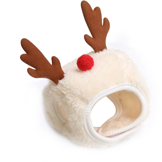 Lifcausal - Pet White Antlers Christmas Hat Small Adjustable Santa Cap Cute Pet Decoration Head Accessories For Dogs Cats Puppy Kittens (White