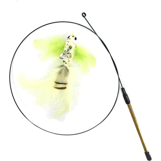 1pc Feather Toys for Cats Fishing Rod Cat Kitten and Kitty Retractable Telescopic with Bell and Suction Cup Wand Teaser Fishing Rod(Yellow