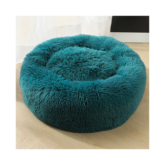 (Cyan, 50cm) Plush Donut Pet Bed For Dogs & Cats | Dog Basket