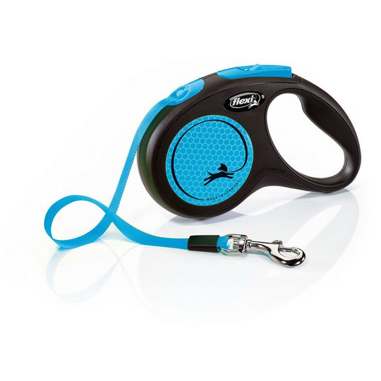 New Neon Small Retractable Dog Lead (5m) (Blue) - Blue - Flexi