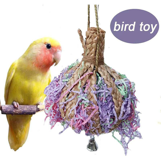 Small Animals Toy 2 in 1 Parrot Toy Paper Brushed Grass Bite Ball-Small 13*33cm-2 pcs - Thsinde