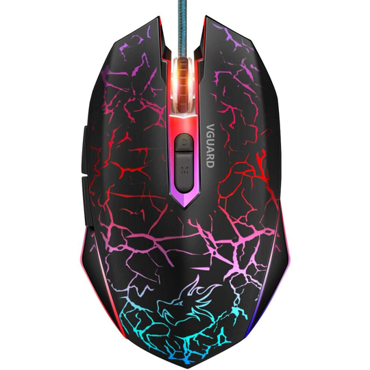 VGUARD Gaming Mouse, Comfortable Wired USB Optical RGB Ergonomic Mice for PC Computer Laptop, 6 Programmable Buttons, 4 Adjustable Sensitivity, 7 Colo