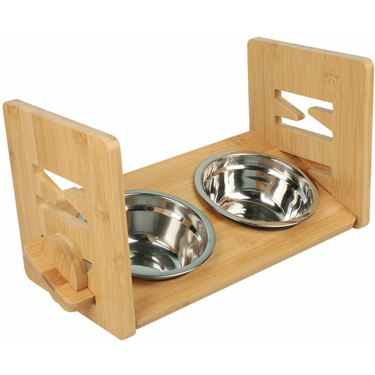 Bearsu - Personalized Bamboo Cat and Dog Elevated Bowl with 2 Stainless Steel Bowl