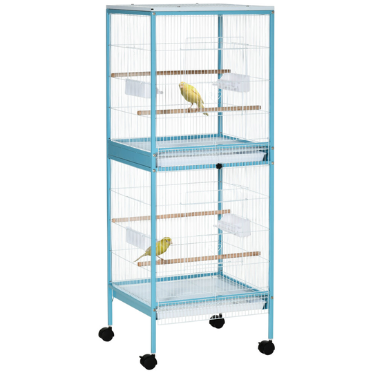 PawHut 2 In 1 Large Bird Cage Aviary with Wheels, Trays, Perches