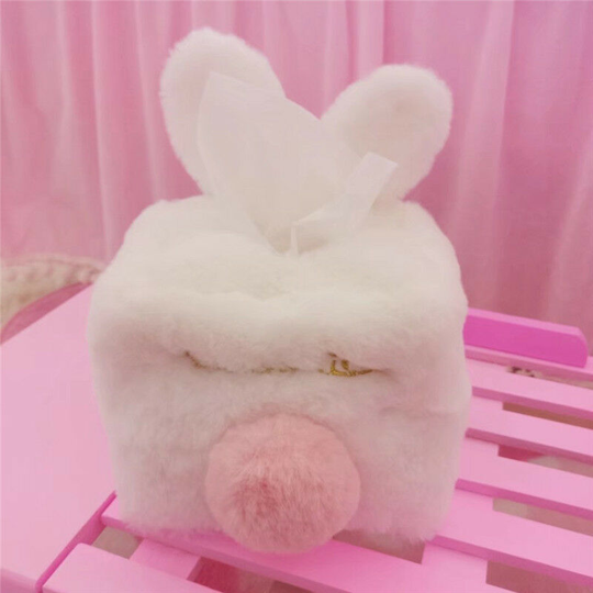1pcs Decorative Tissue Holder, Cute Tissue Box Cover, Fluffy Plush Cover, Home Decoration, Desk Decoration (White, Square), Car Accessories, Rabbit,