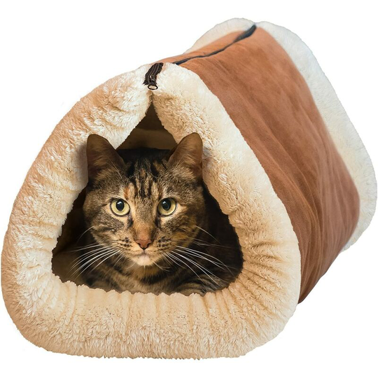 In 1 Cat Bed and Tunnel - Tunnel, Tube, Indoor Pyramid Cushion - Fleece - for Dog, Puppy, Kitten - House, Kennel, Basket