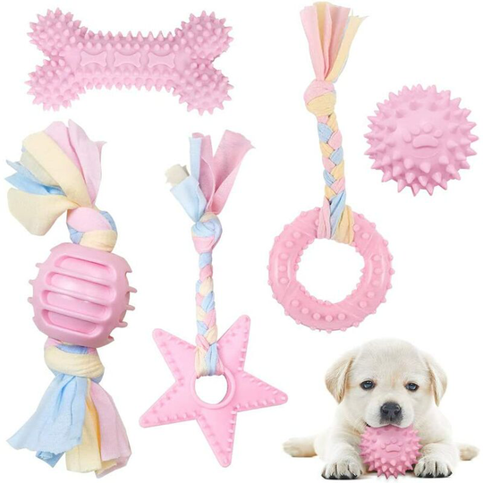 Perle Rare - Rope and Ball Dog Toy, 5 pcs Chew Toy Set, Indestructible Dog Toys for Puppies/ Small/ Medium Dogs, Beneficial for Dog's Dental Health