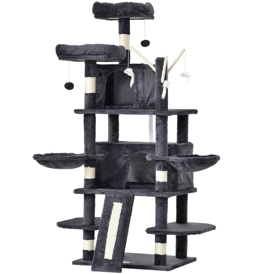 Cat Tree, 158cm Cat Climbing Tower with Sisal Scratching Posts Hammock Condo Viewing Platform (Dark Gray)