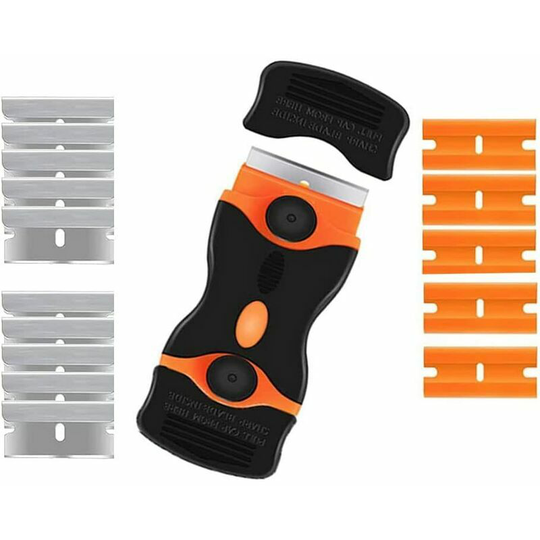 Echoo - Ceramic Plate Scraper, Glass Scraper, with 10pcs Metal Blades and 5pcs Plastic Blades, Glass Scraper, for Window Cleaning, Removing Labels,