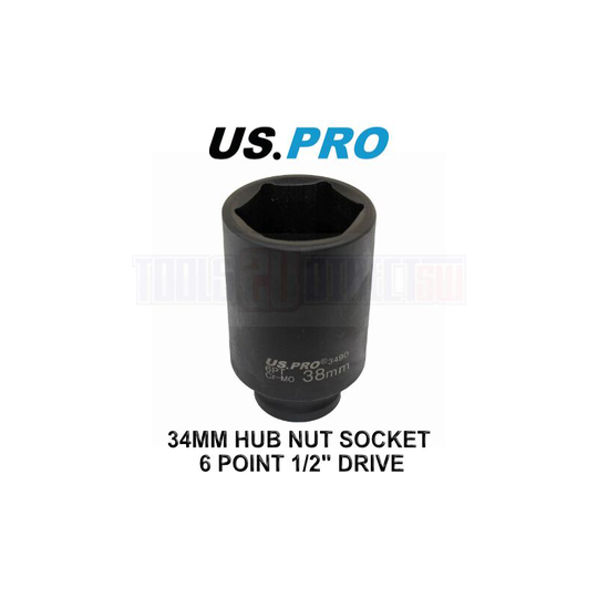 Tools 34mm 1/2' dr 6 Point Deep Hub Nut Socket, Gearbox etc 3489 - Us Pro