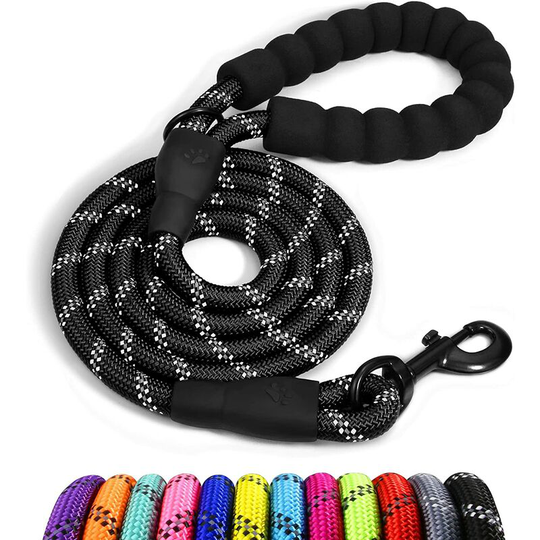 Rope Dog Leash, Nylon Dog Leash with Soft Padded Handle and Reflective Threads for Puppy and Small Dog, 150cm x 0.8cm, Black