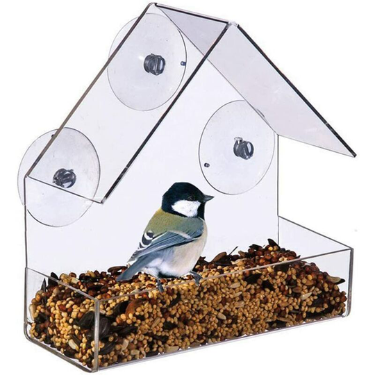 Large Outdoor Hanging Bird Feeder, 3 Strong Sticky Suction Cups, Clear Acrylic Bird Feeder Rainproof Bird Feeder - Litzee