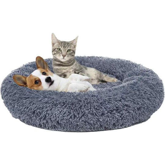 Dark Gray Plush Round Bed For Pets Basket Round Mate Nest Animal Nest Plush Thick For Cats And Dogs For Deep Sleep