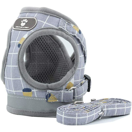 Dog Harness Puppy Vest Harness Adjustable Dog Lead Chest Breathable Walking Leash for Small Dog Cat grey s