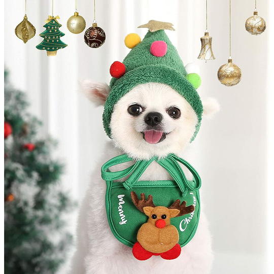Perle Rare - Pet Christmas Costume, Christmas Clothes for Dog Cute Santa Hat and Scarf, Adjustable Neck Scarf for Dogs Cats Pets Halloween Cosplay