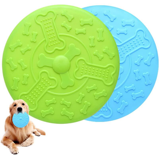 2 Pieces Frisbees for Dogs, Dog Disc ø 18.5 cm, Frisbee for Pets, Rubber Flying Disc for Sports Games Exercise Activity and Outdoor Play, Blue, Green