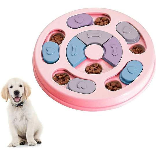 Dog Puzzle Slow Feeder Toy,Puppy Treat Dispenser Slow Feeder Bowl Dog Toy,Dog Brain Games Feeder (Pink) - Muff