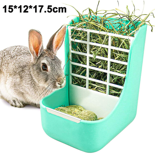 Rabbit Feeder Bunny Guinea Pig Hay Feeder, Hay and Food Feeder Bowls Manger Rack for Rabbit Guinea Pig Chinchilla, green