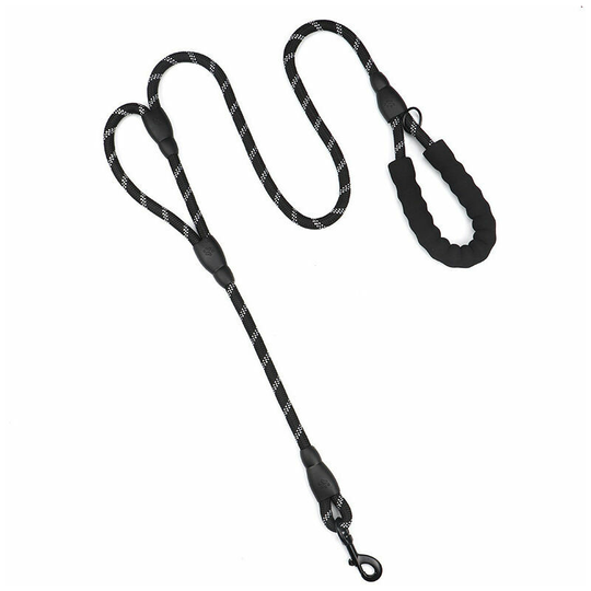 Morejieka - Strong Leash Black with 2 Comfortable Padded Handles 5 ft for Medium & Large Size Pets - Reflective, Weather Resistant & O-Ring