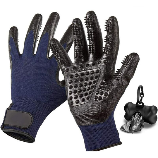 Cat Brush Glove Pet Hair Glove, Cat Grooming Glove Dog Massage Brush Cleaning Glove for Pets Horse 1 Pair - 15pcs Poop Bags with Dispenser