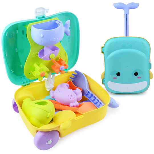 Children's Happy Bathing, Water Playing, Sand Digging, Sand Shoving, Beach Toy Set, Trolley Box Gift