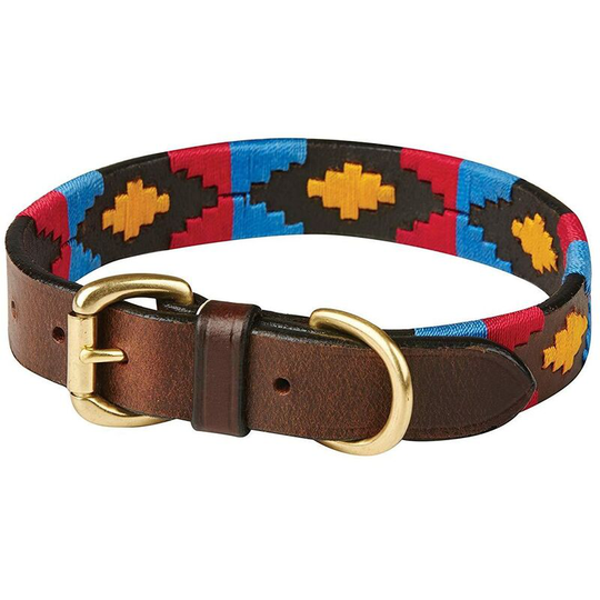 Polo Leather Dog Collar (xl) (Cowdray Brown/Pink/Blue/Yellow) - Cowdray Brown/Pink/Blue/Yellow - Weatherbeeta