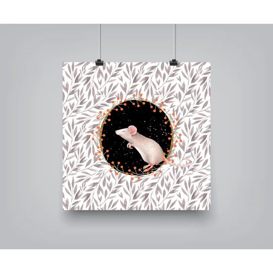 Mouse Animal Flowers Floral 2 - Unframed Graphic Art Print on Paper