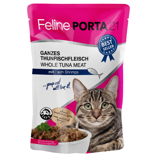 Feline Porta 21 Pouches 6 x 100g - Whole Tuna with Shrimps