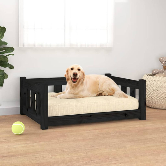 Dog Bed Black 75.5x55.5x28 cm Solid Wood Pine