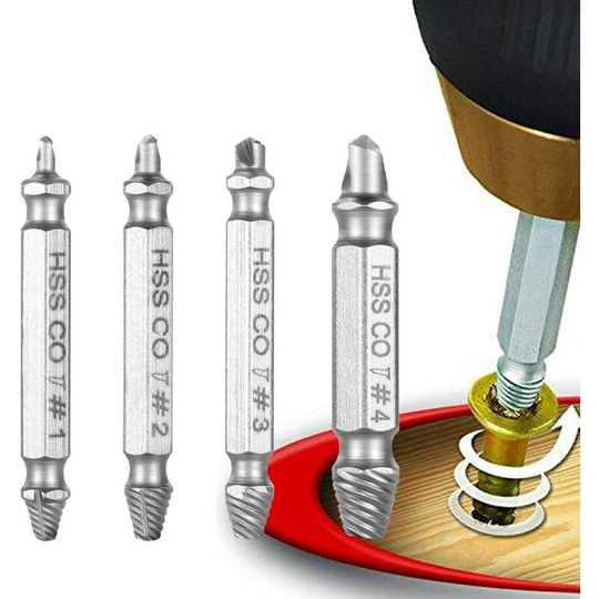 4 Pieces Double Head Screw Extractor Drill Bit Kit Screw Easily Remove Stripped Damaged Screws and Nuts for Screw Bolts Removal