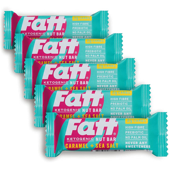 Fatt (aka Fattbar) Ketogenic Nut Bars (Caramel & Sea Salt, 5-Pack) | New Name - Same Keto Bars | 2g Carbs | Super Fats Natural Keto Snacks | Low Carb,