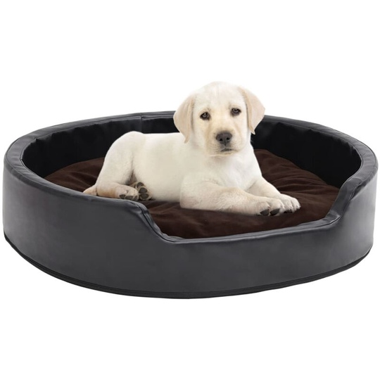 Dog Bed Black and Brown 79x70x19 cm Plush and Faux Leather