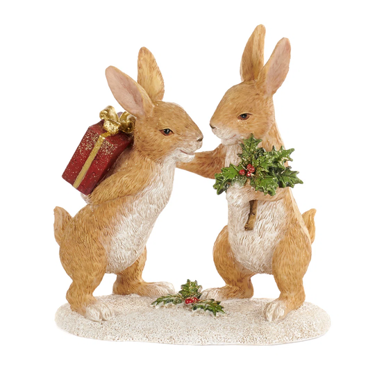 Xmas Rabbit with Gift Figurine