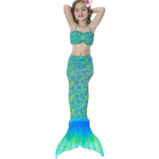 Kids Girls Mermaid Tail Bikini Set Swimwear Swimsuit Swimming Costume Green 6-7 Years