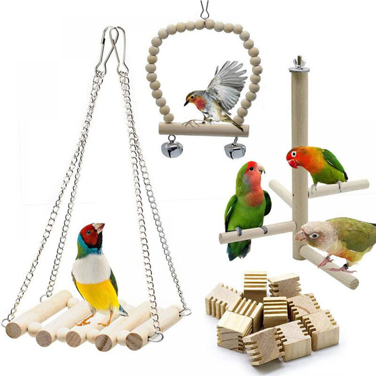 Bird Toys Colorful Bird Chew Toys Parrot Swing Toy Perched Bird Hanging Toys with Bell