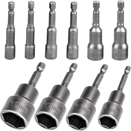 10 Pcs Hex Magnetic Socket, 6-19mm Hex Magnetic Socket Wrench Nut Setter Driver